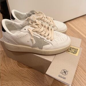 Golden Goose White and Black Ballstar Sneakers